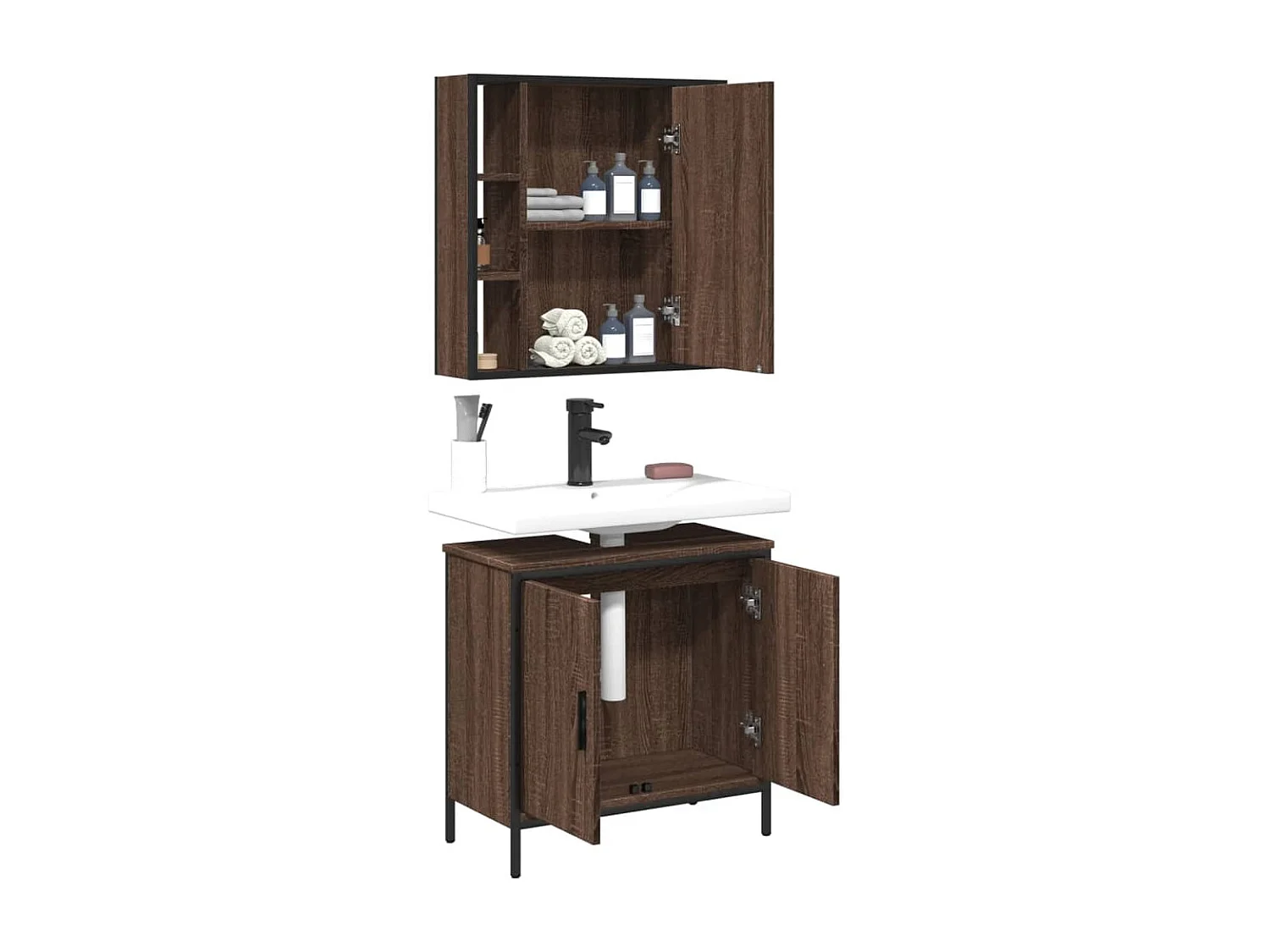 Ensemble de meubles de salle de bain 2 pcs Chêne marron