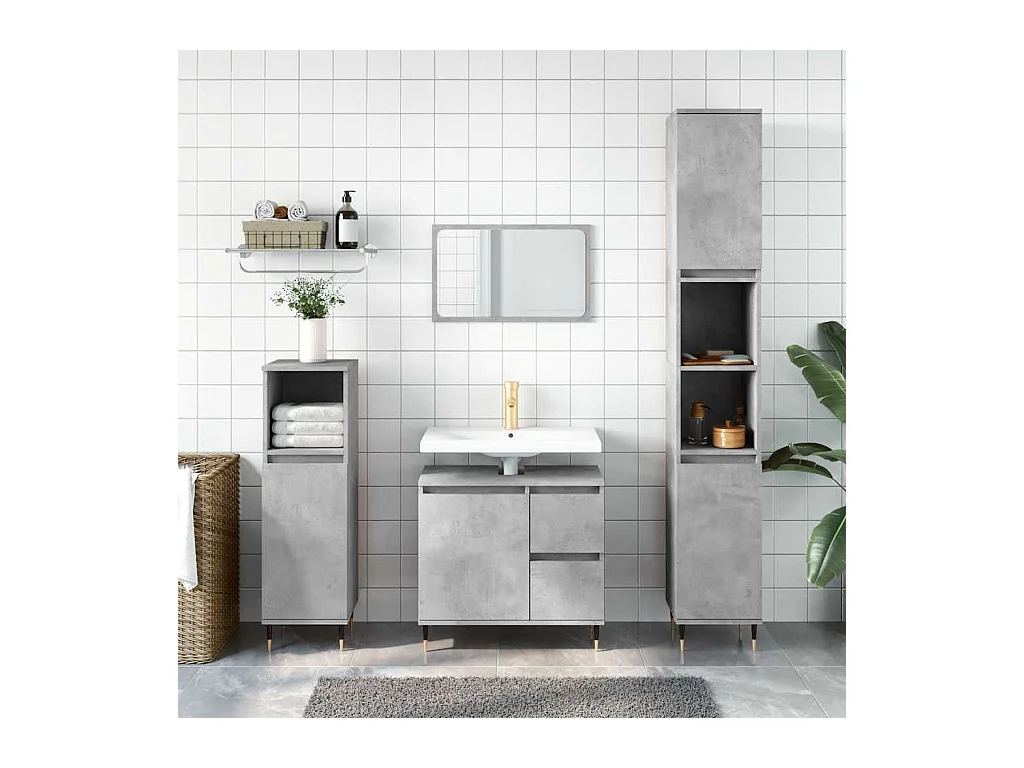 Armadietto da Bagno Grigio Cemento 65x33x60cm Legno Multistrato