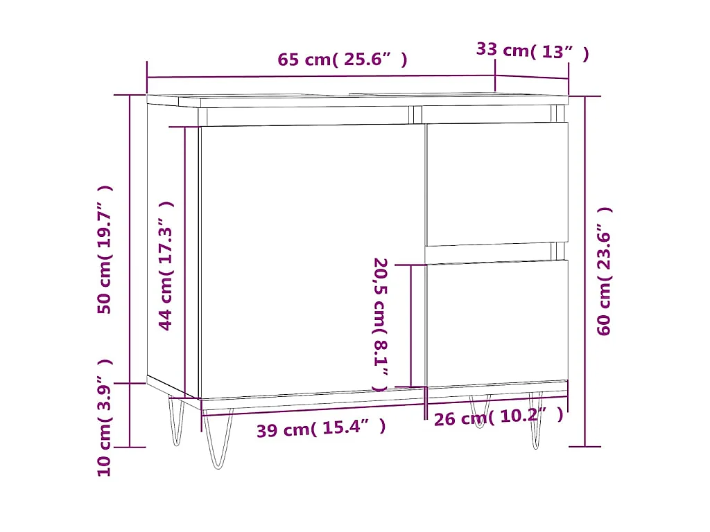 Badkamerkast 65x33x60 cm bewerkt hout betongrijs