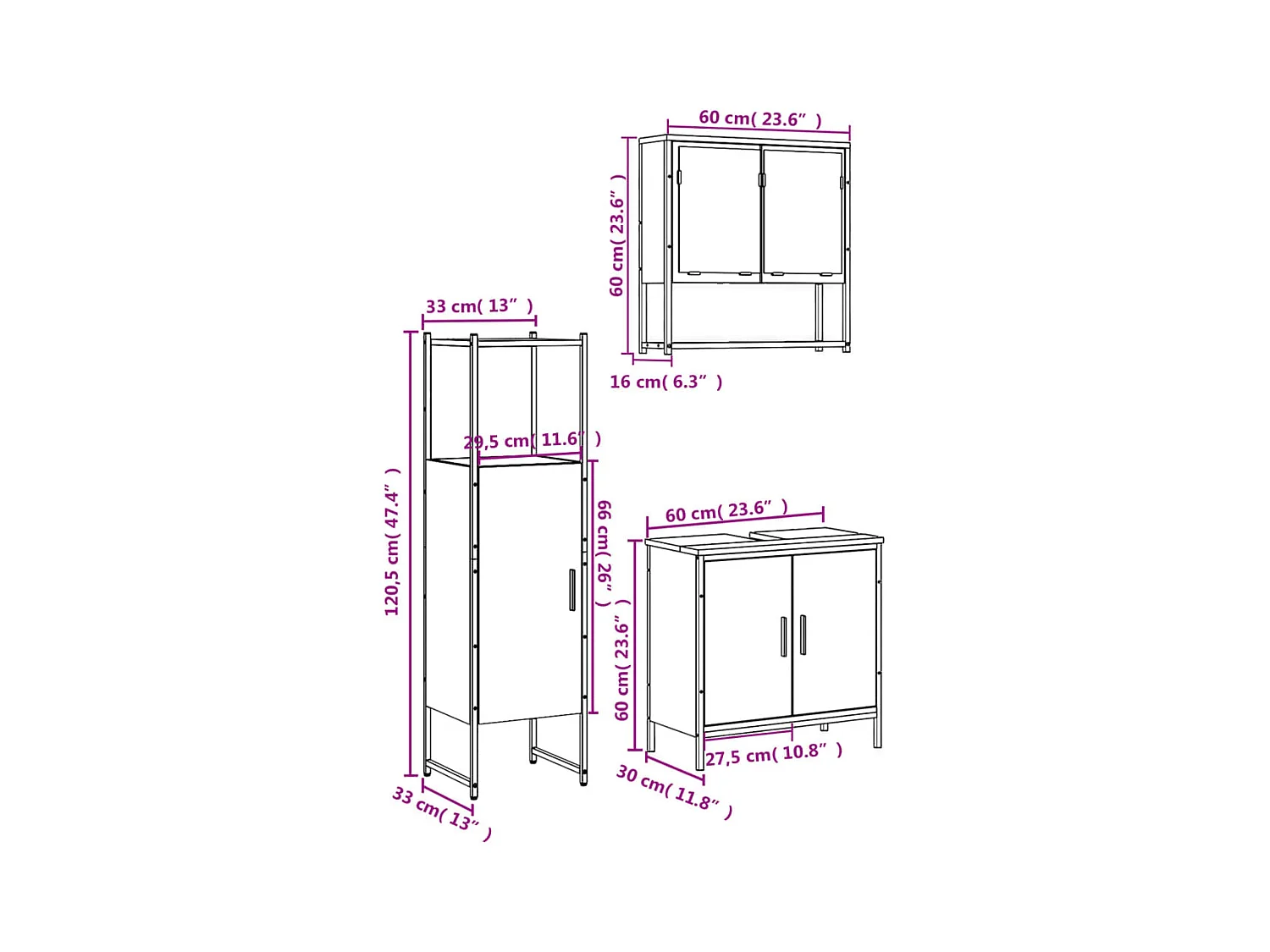 3-tlg. Badmöbel-Set Braun Eichen-Optik Holzwerkstoff