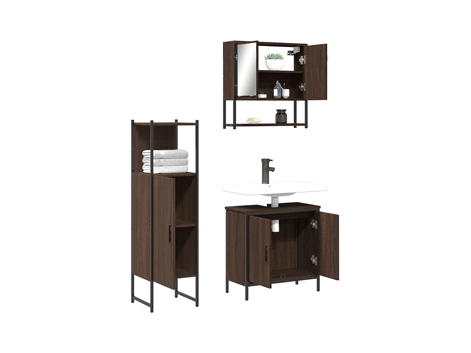 3-tlg. Badmöbel-Set Braun Eichen-Optik Holzwerkstoff