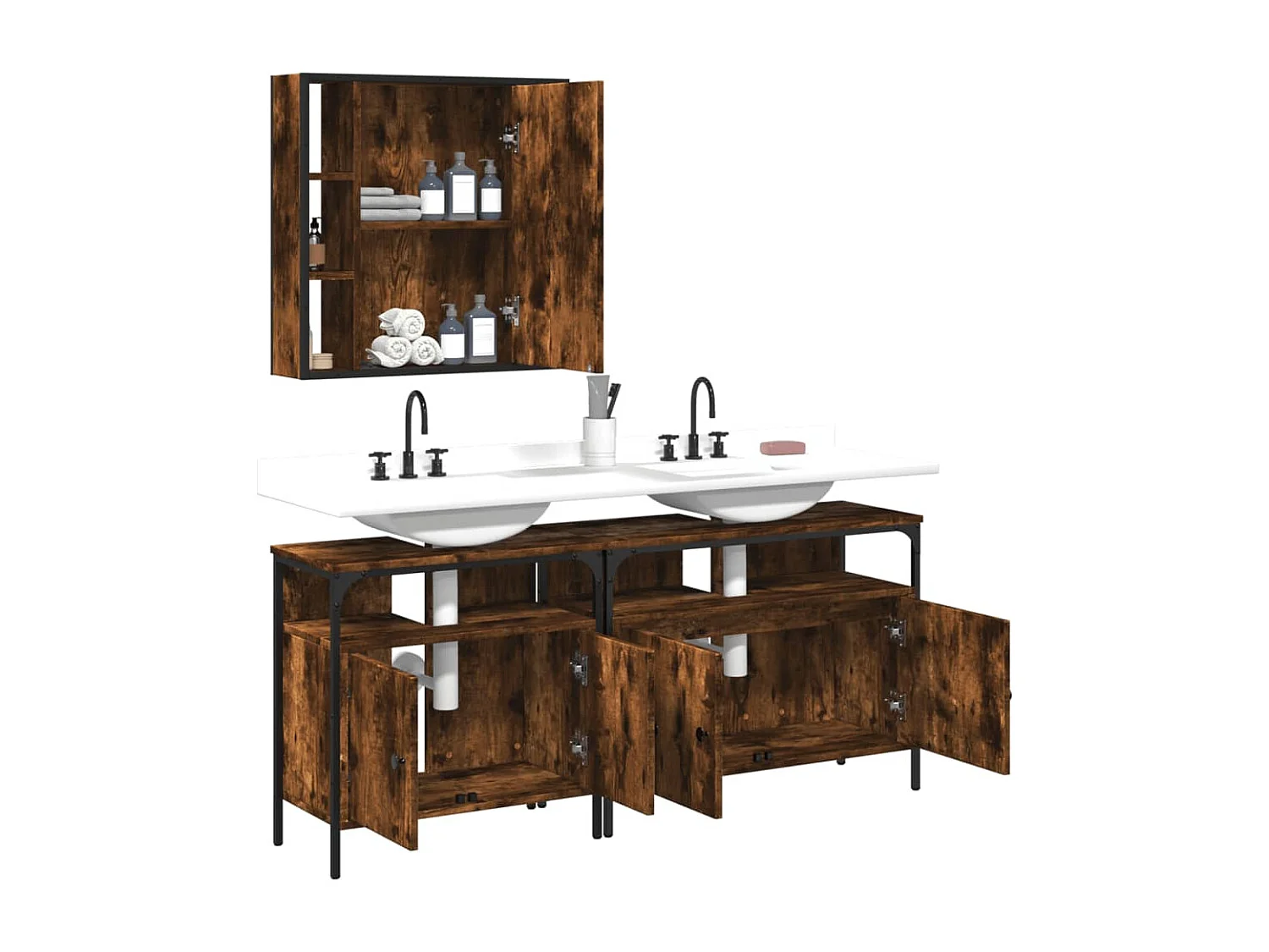 Ensemble d'armoires de salle de bain 3 pcs chêne fumé