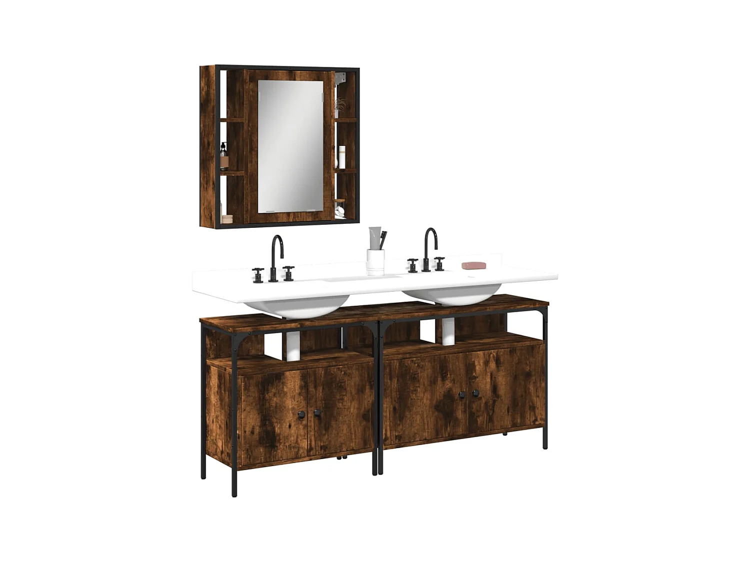 Ensemble d'armoires de salle de bain 3 pcs chêne fumé