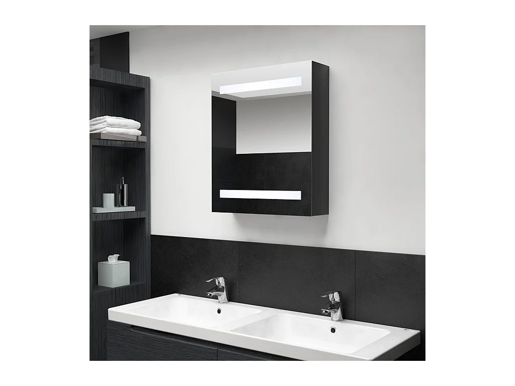 Armoire de salle de bain à miroir LED noir brillant 50x14x60 cm