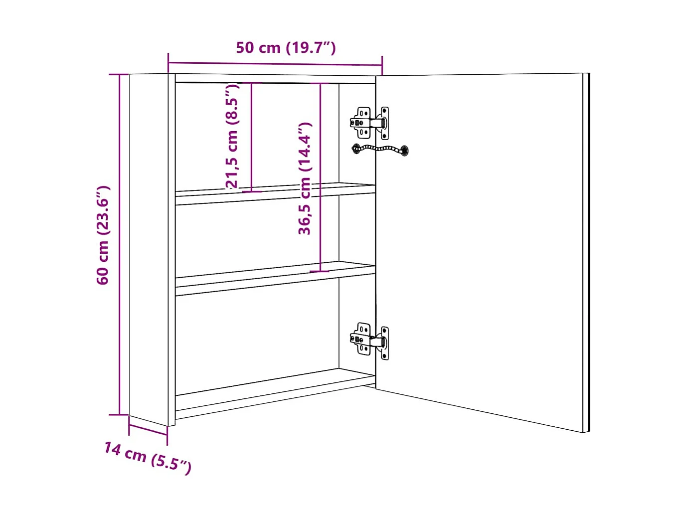 Armoire de salle de bain à miroir LED noir brillant 50x14x60 cm
