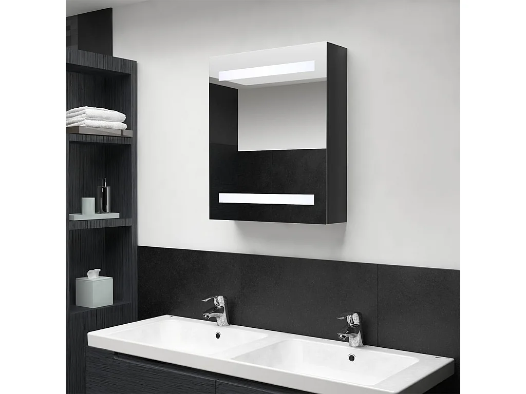 Armario de baño con espejo LED negro brillante 50x14x60 cm