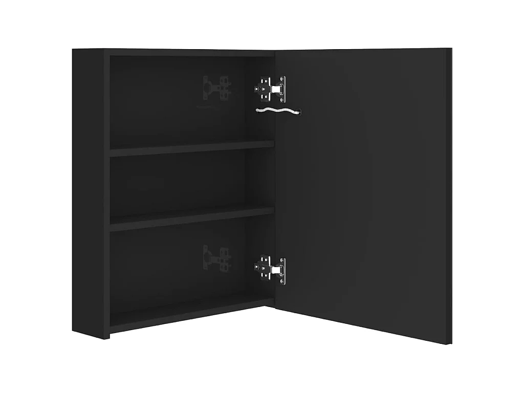 Armario de baño con espejo LED negro brillante 50x14x60 cm