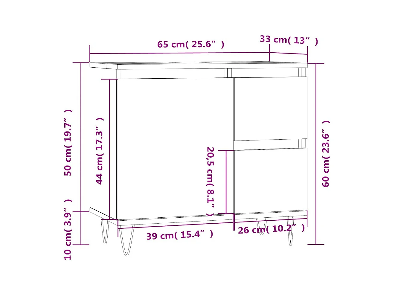 Armoire de salle de bain noir 65x33x60 cm bois d'ingénierie