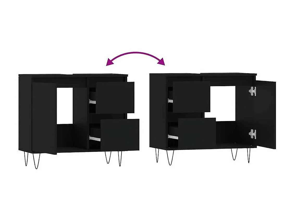 Armario de baño madera contrachapada negro 65x33x60 cm