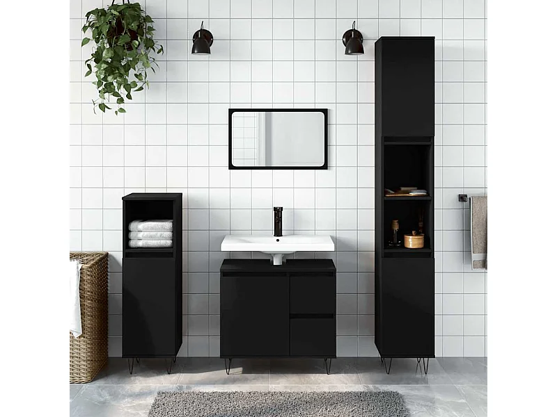 Armoire de salle de bain noir 65x33x60 cm bois d'ingénierie