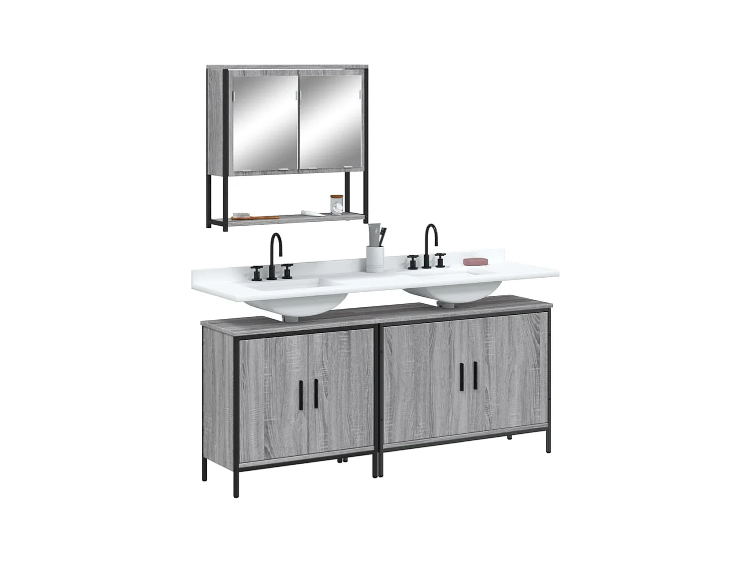 Set Mobili da Bagno 3 pz Grigio Sonoma in Legno Multistrato