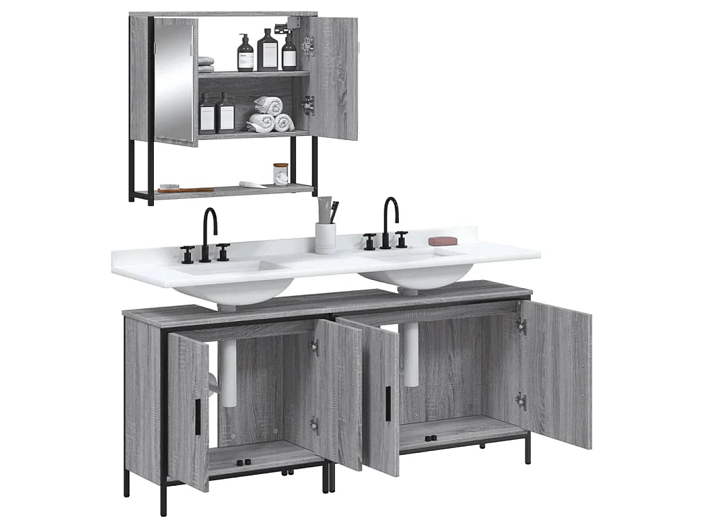 3-tlg. Badmöbel-Set Grau Sonoma Holzwerkstoff