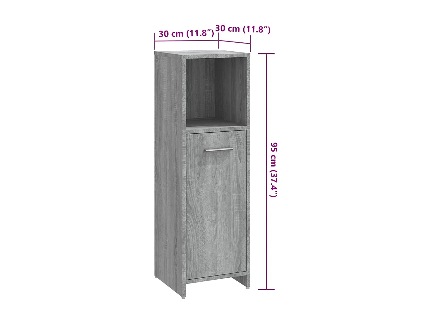 Armadietto Bagno Grigio Sonoma 30x30x95 cm in Legno Multistrato
