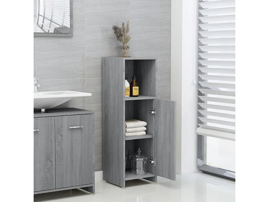 Armadietto Bagno Grigio Sonoma 30x30x95 cm in Legno Multistrato
