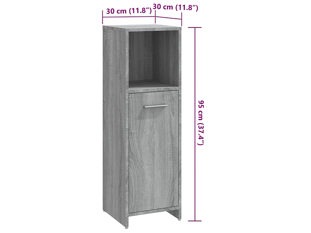 Armadietto Bagno Grigio Sonoma 30x30x95 cm in Legno Multistrato