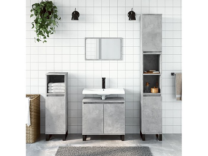 Armadietto Bagno Grigio Cemento 30x30x190cm - Legno Multistrato, Salvaspazio - Foto 11