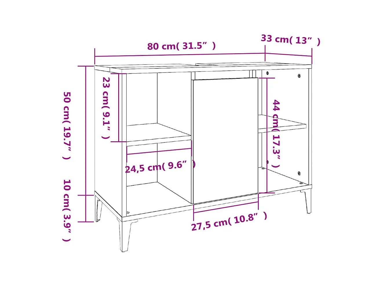 Mobile Lavabo Bianco 80x33x60 cm in Legno Multistrato