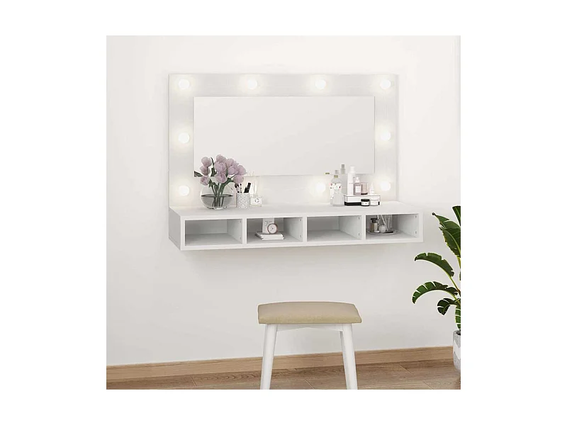 Mueble con espejo y luces LED blanco 90x31,5x62 cm