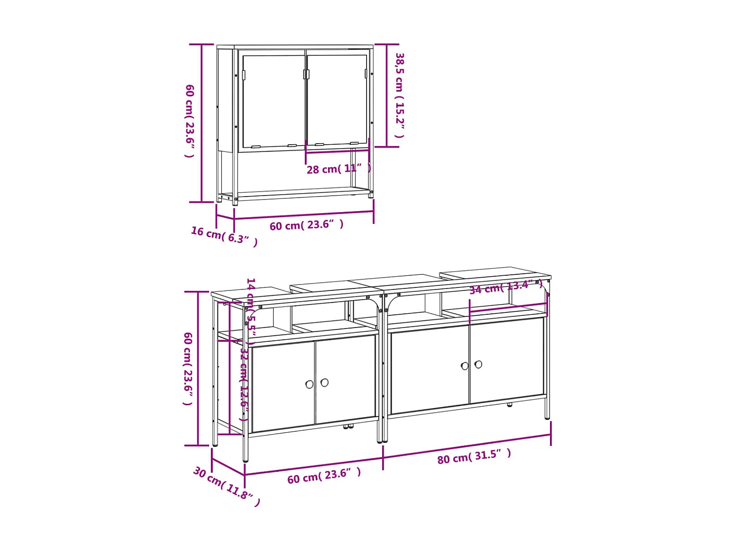 Ensemble de meubles de salle de bain 3 pcs Chêne fumé