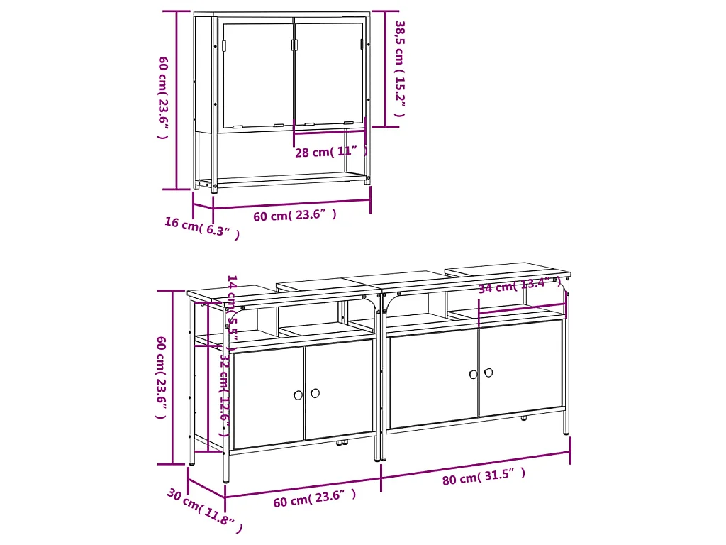 3-tlg. Badmöbel-Set Räuchereiche Holzwerkstoff