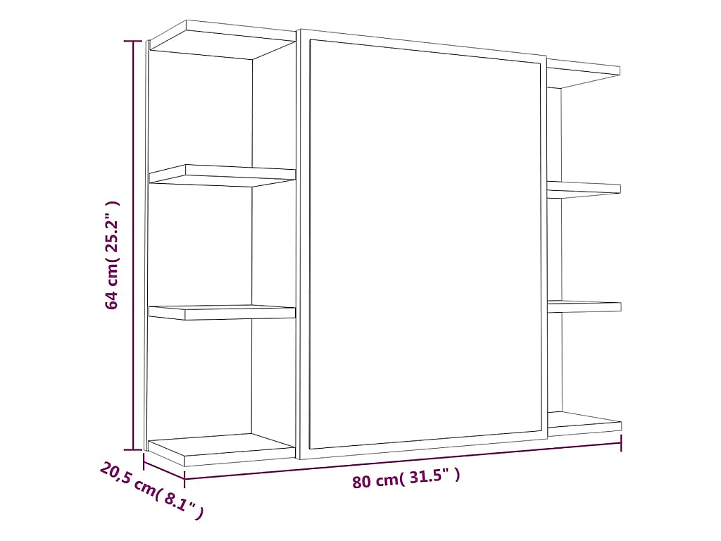 Bad-Spiegelschrank Braun Eiche-Optik 80x20,5x64cm Holzwerkstoff