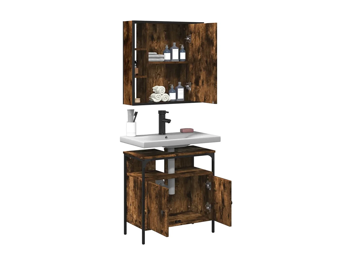 Ensemble de meubles de salle de bain 2 pcs Chêne fumé