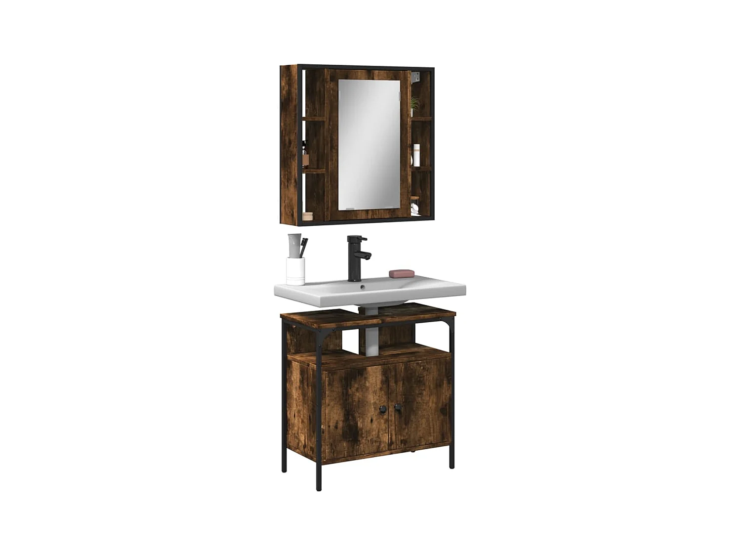 Ensemble de meubles de salle de bain 2 pcs Chêne fumé