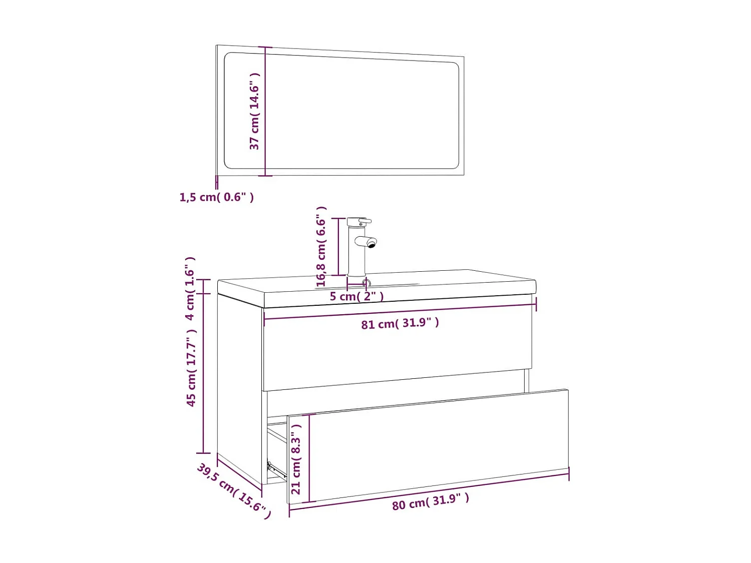 Badmöbel-Set Braun Eichen-Optik Holzwerkstoff