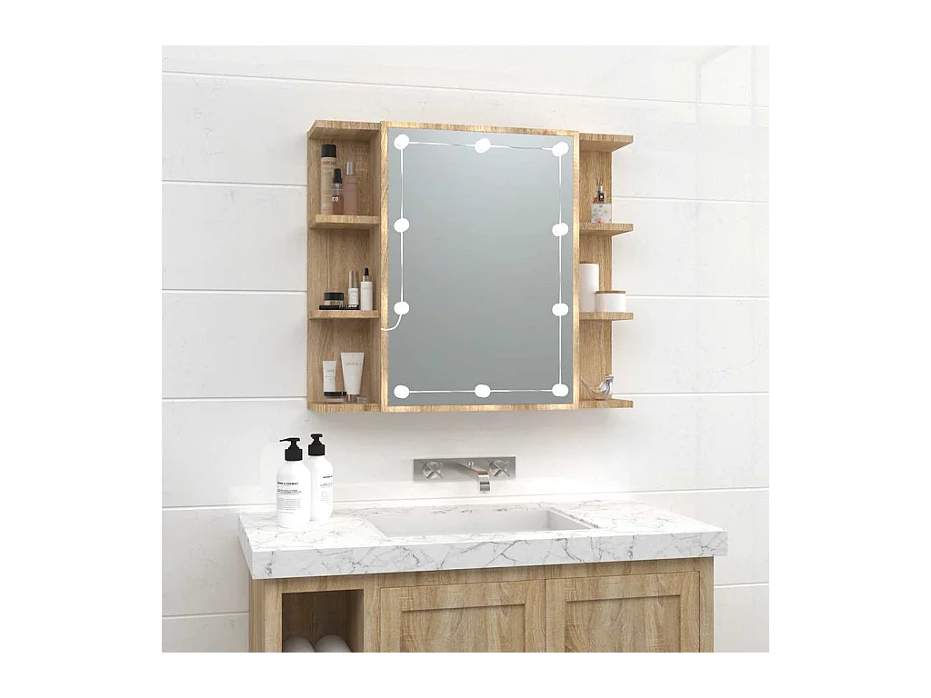 Armoire à miroir avec LED Chêne sonoma 70x16,5x60 cm