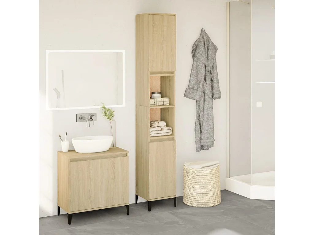 Armario de baño madera contrachapada roble Sonoma 30x30x190 cm