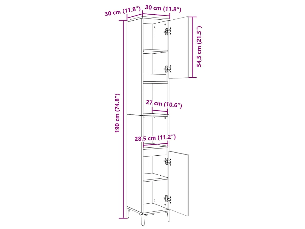 Armario de baño madera contrachapada roble Sonoma 30x30x190 cm