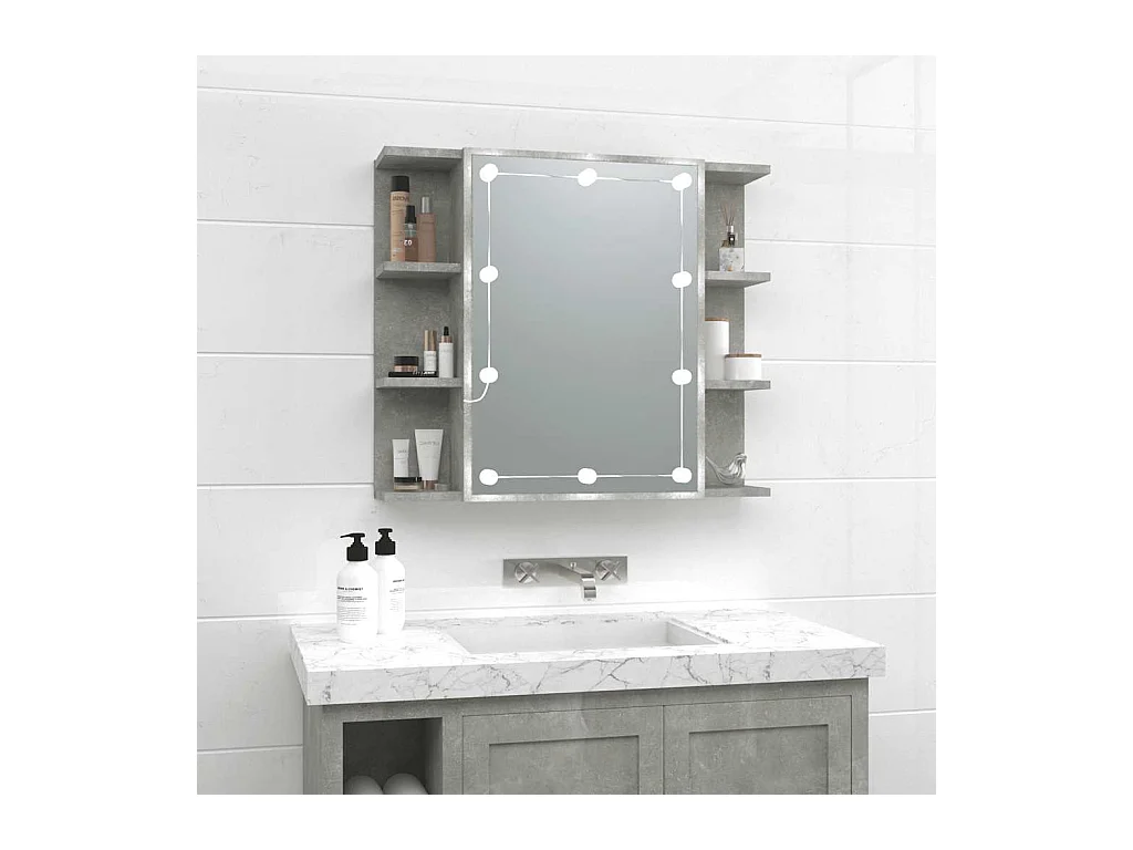 Armoire à miroir avec LED Gris béton 70x16,5x60 cm