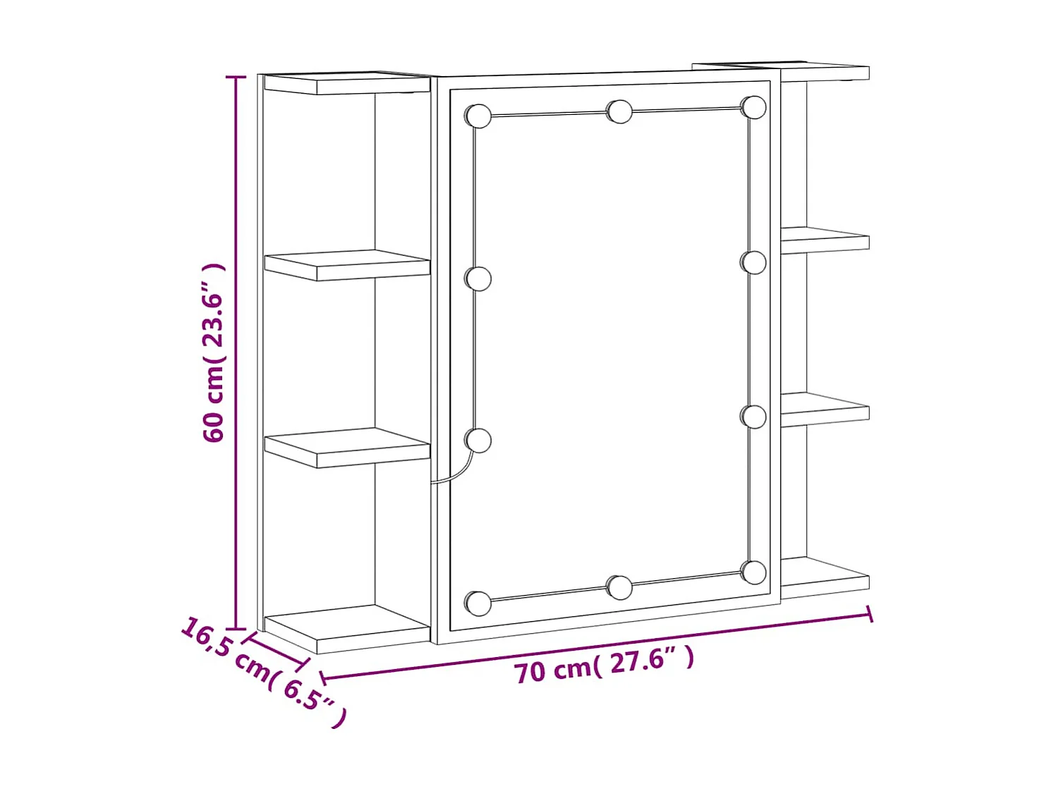 Armoire à miroir avec LED Gris béton 70x16,5x60 cm