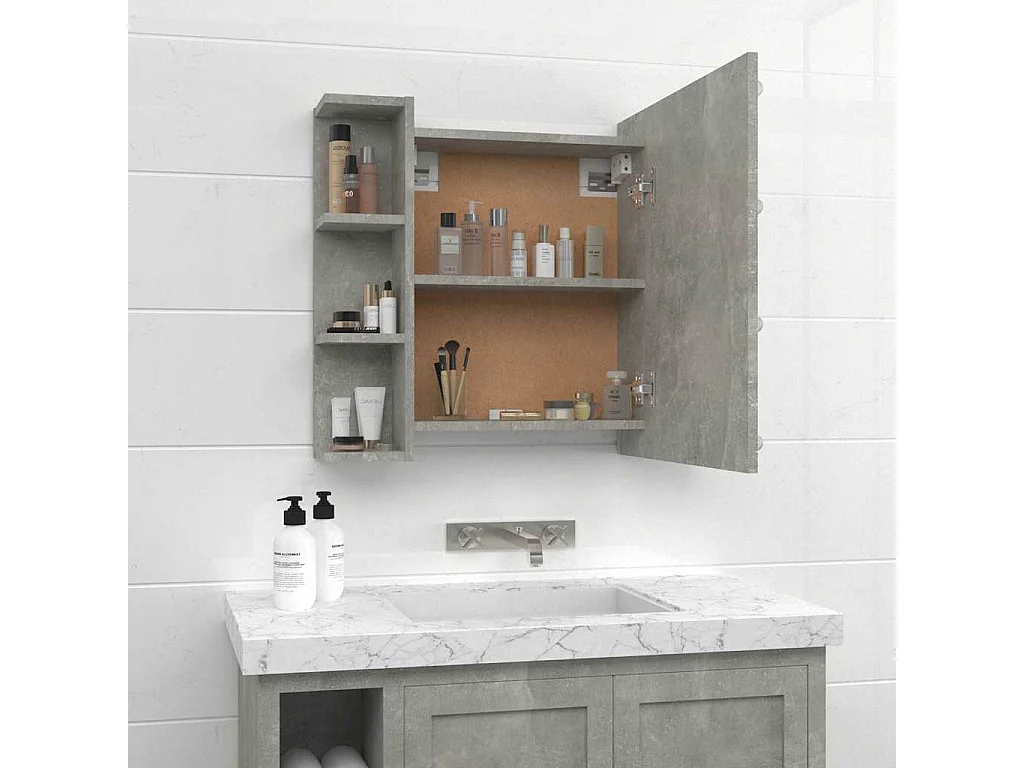 Armoire à miroir avec LED Gris béton 70x16,5x60 cm