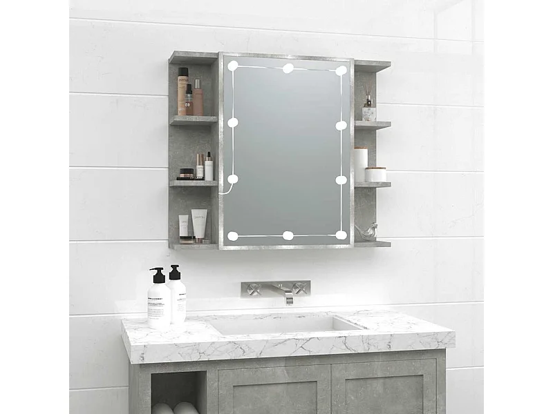 Armoire à miroir avec LED Gris béton 70x16,5x60 cm