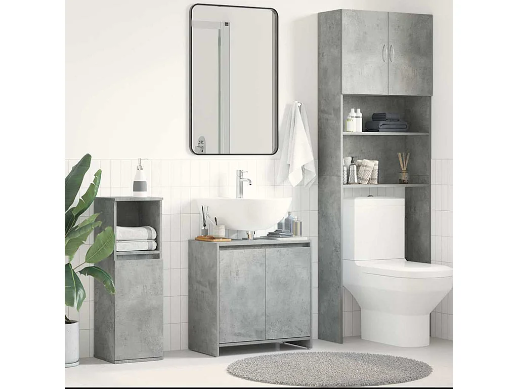 Armario de baño madera contrachapada gris hormigón 60x33x61 cm