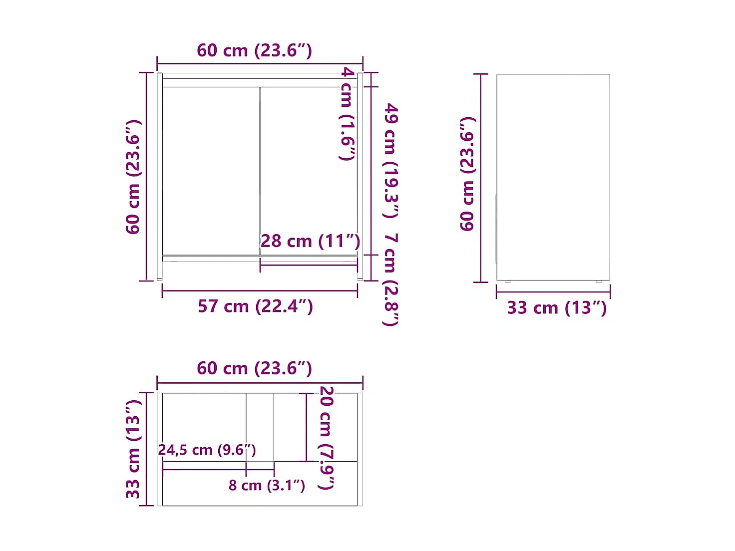 Armario de baño madera contrachapada gris hormigón 60x33x61 cm