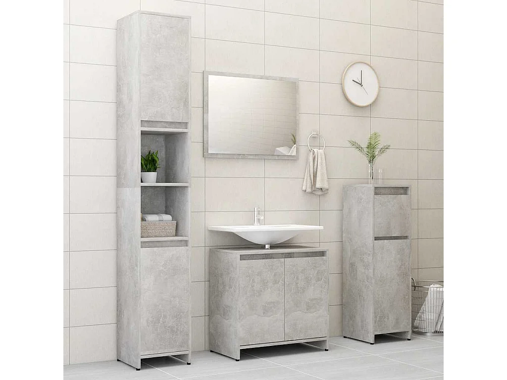 Armario de baño madera contrachapada gris hormigón 60x33x61 cm