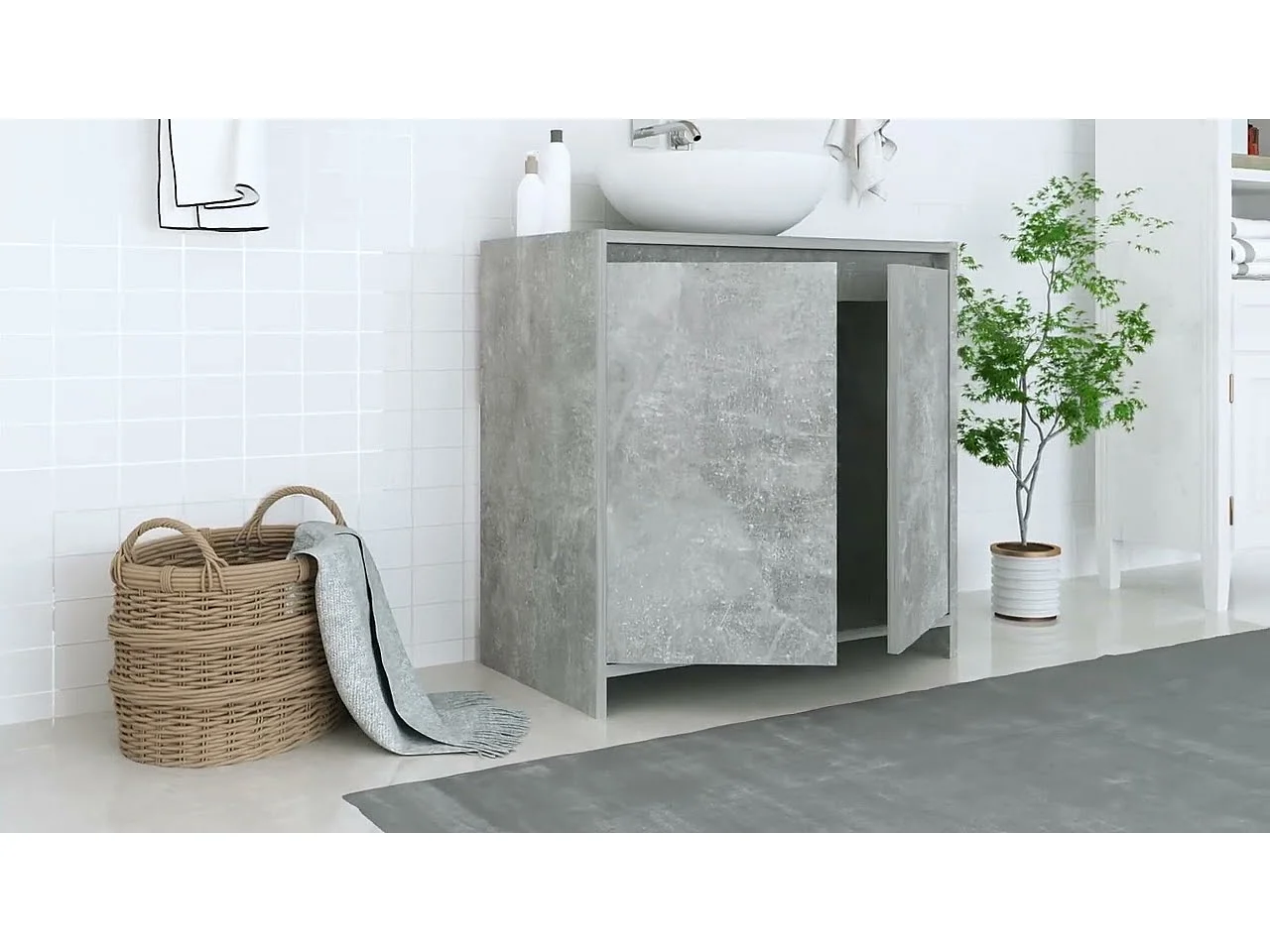 Armoire de salle de bain Gris béton 60x33x61 cm Bois ingénierie