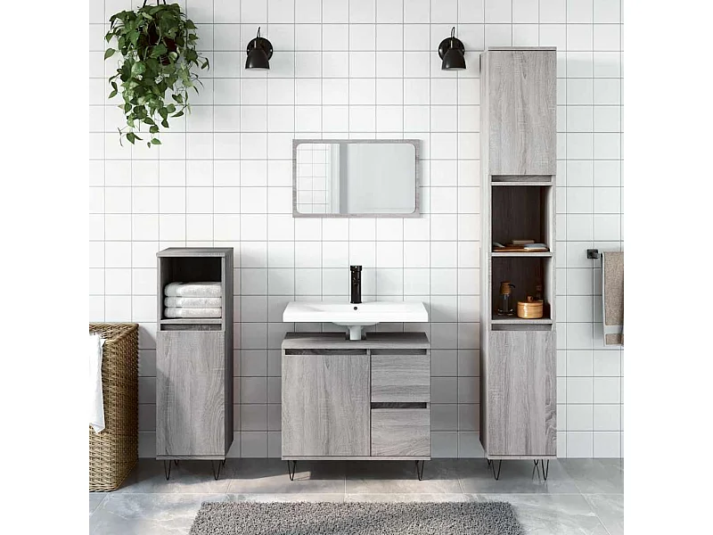 Badkamerkast 65x33x60 cm bewerkt hout grijs sonoma eikenkleurig