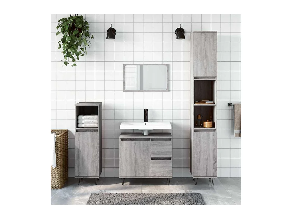 Armadietto Bagno Grigio Sonoma 65x33x60 cm in Legno Multistrato