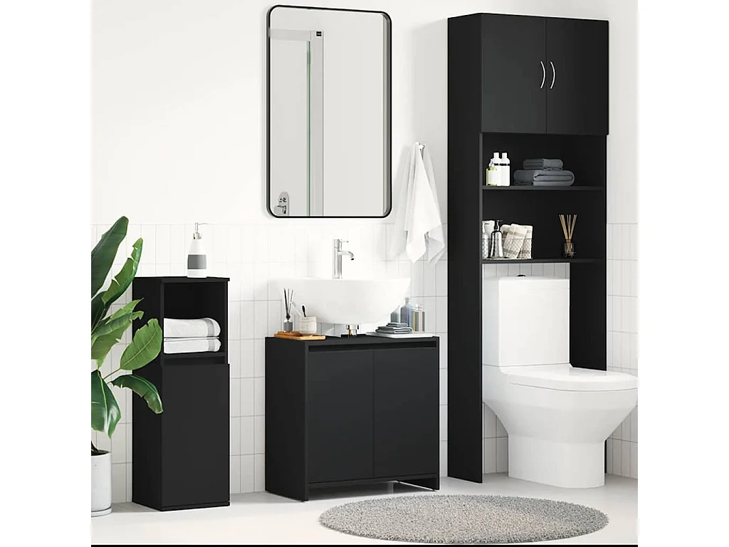 Armoire de salle de bain noir 60x33x61 cm Bois d'ingénierie