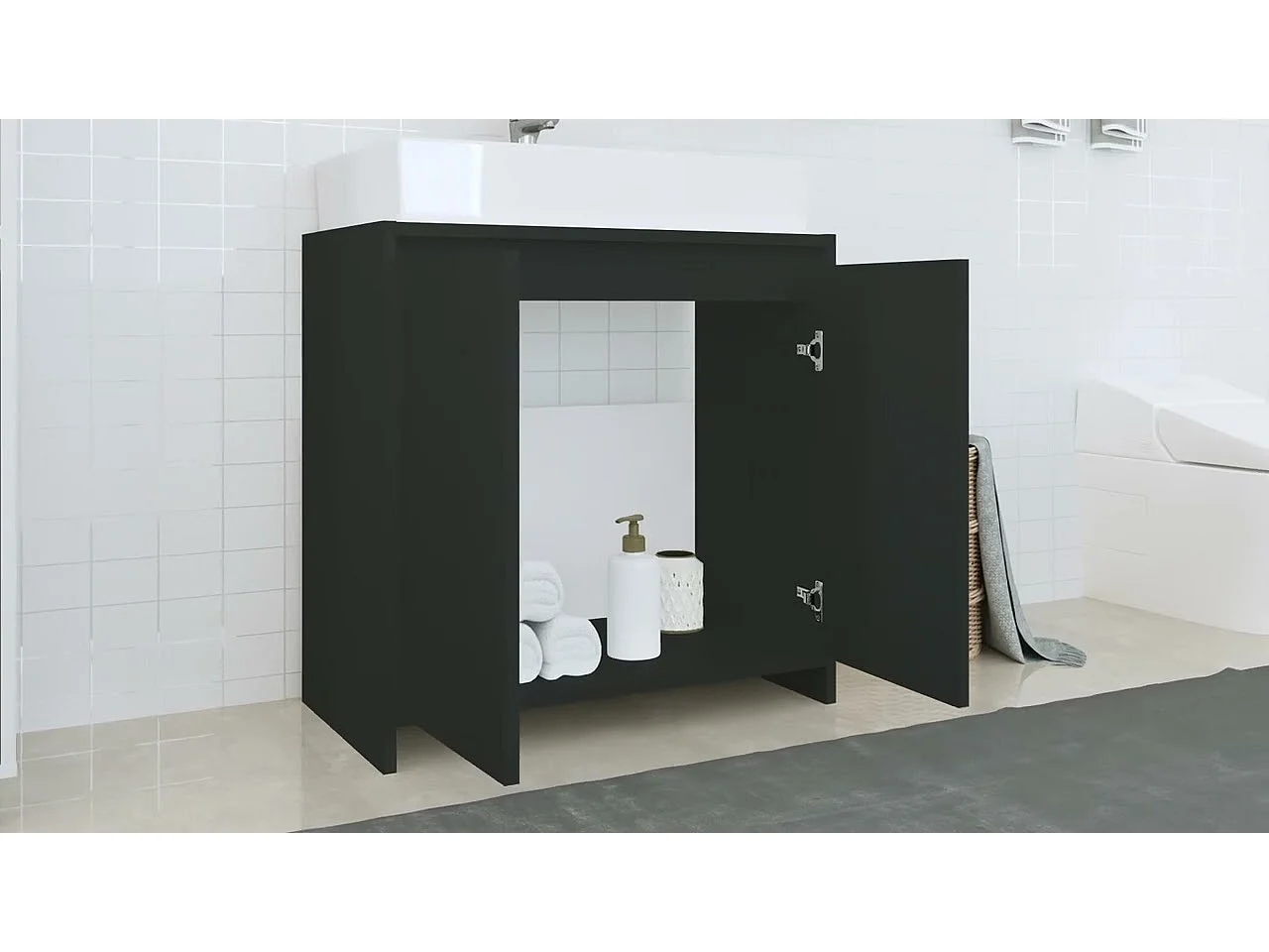 Armoire de salle de bain noir 60x33x61 cm Bois d'ingénierie