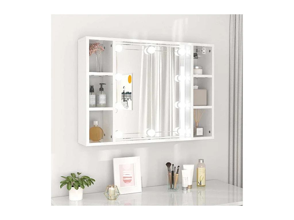 Spiegelschrank mit LED Hochglanz-Weiß 76x15x55 cm