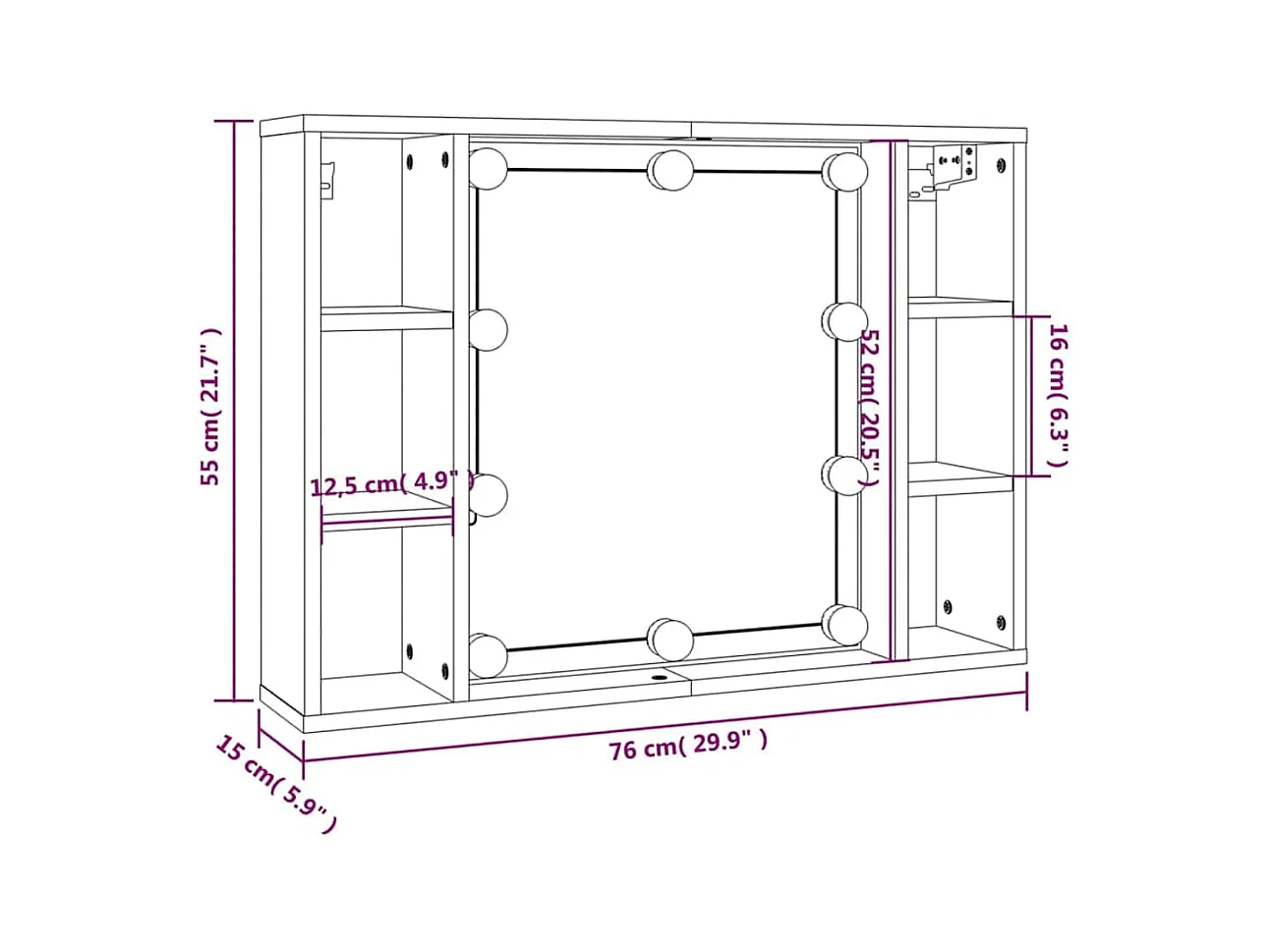 Spiegelschrank mit LED Hochglanz-Weiß 76x15x55 cm