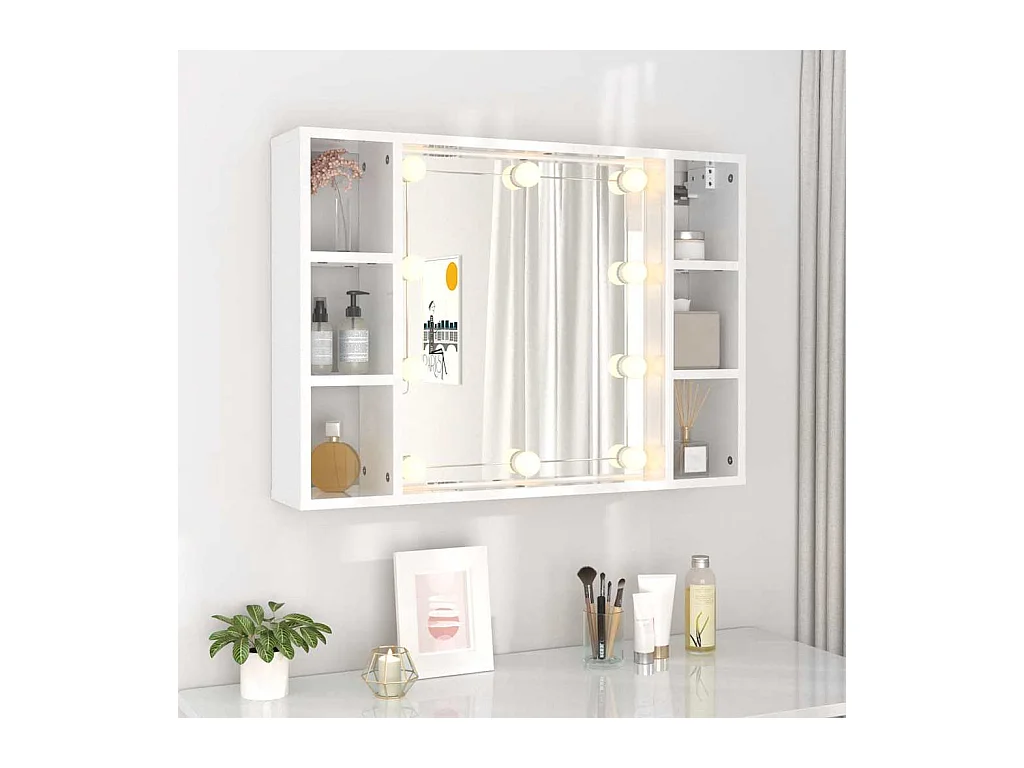 Spiegelschrank mit LED Hochglanz-Weiß 76x15x55 cm