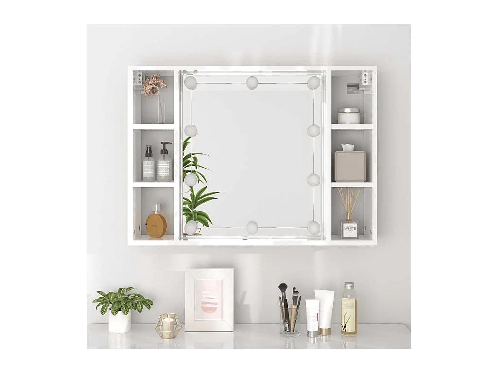 Spiegelschrank mit LED Hochglanz-Weiß 76x15x55 cm