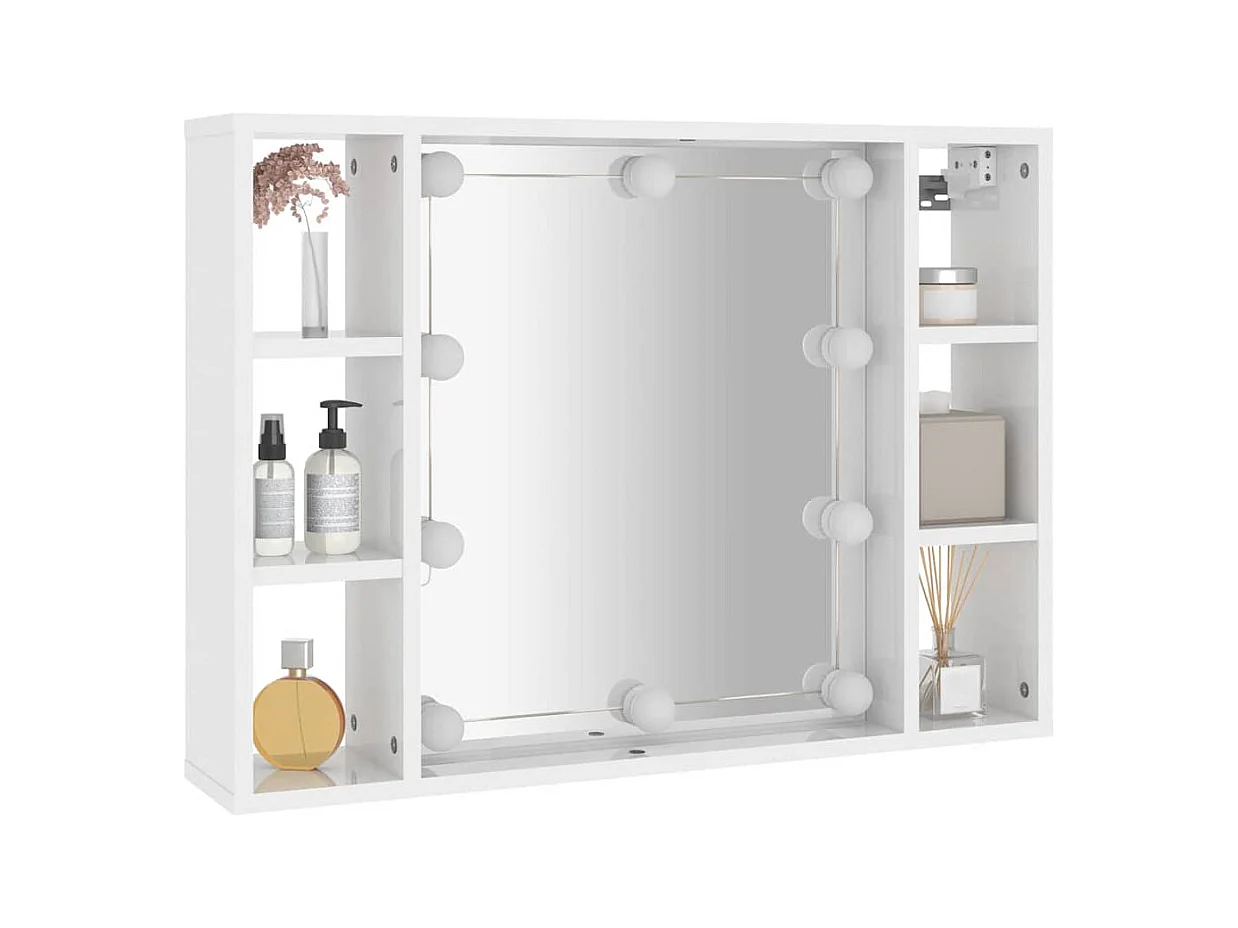 Spiegelschrank mit LED Hochglanz-Weiß 76x15x55 cm