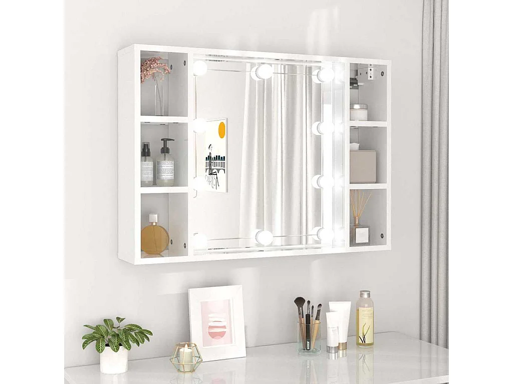Armoire de miroir avec LED Blanc brillant 76x15x55 cm