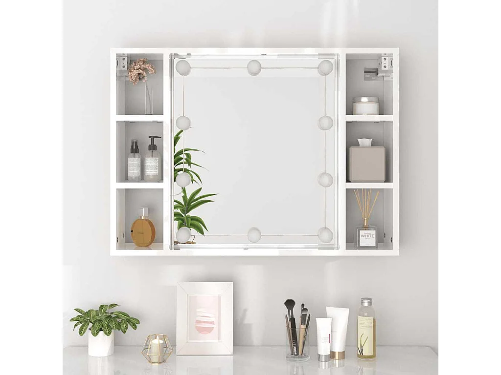 Armoire de miroir avec LED Blanc brillant 76x15x55 cm